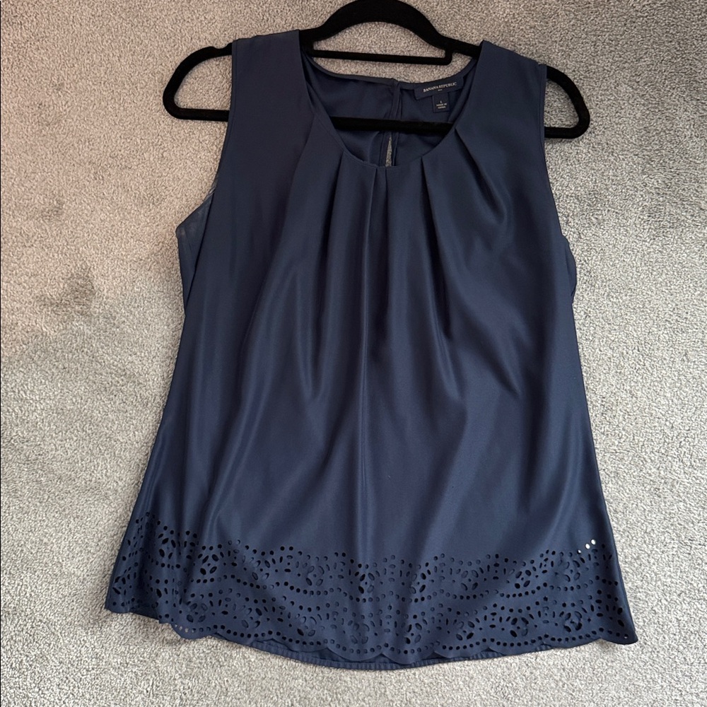 Banana Republic Navy Blouse with Eyelet Detail